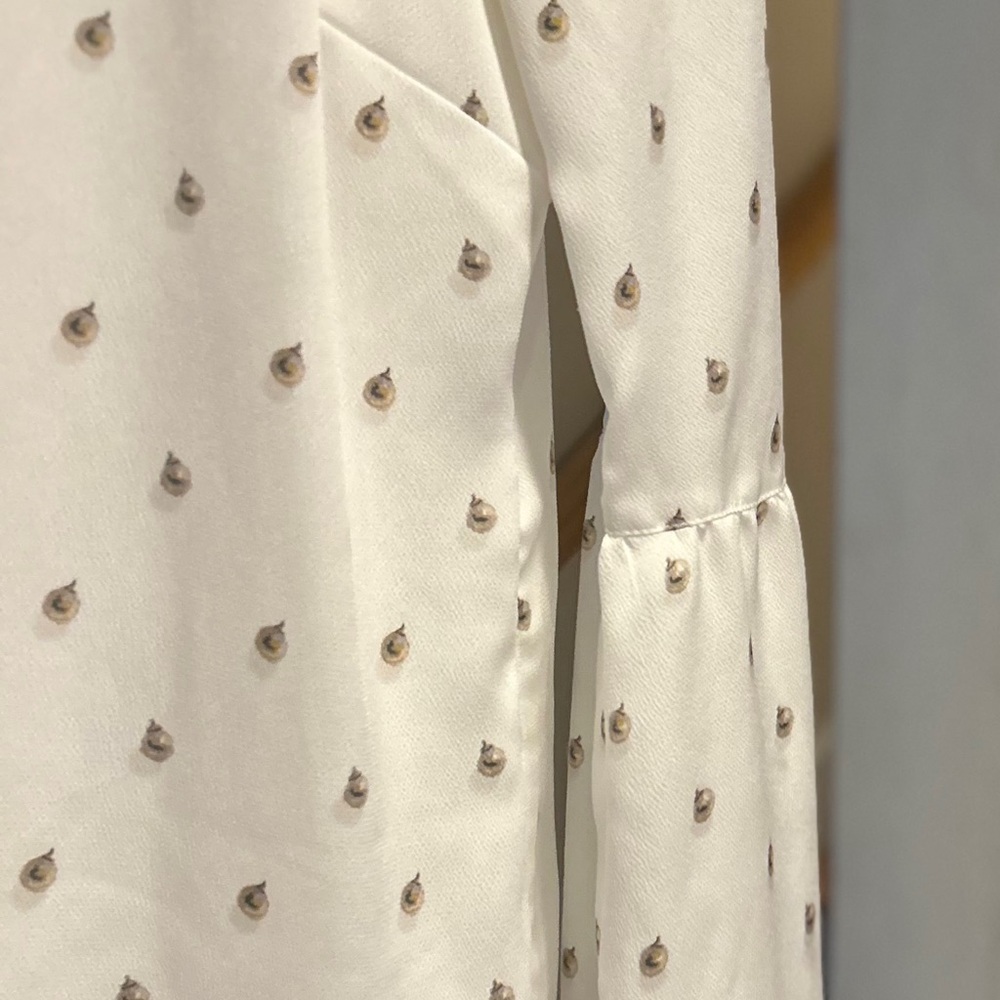 Banana Republic Cream Blouse with Bell Sleeves and Olive Colored Accents - Picture 6 of 7